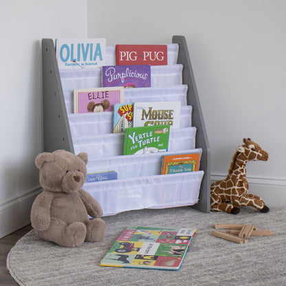 Children's Bookcase Storage Rack with 6 Tiers, Grey/White