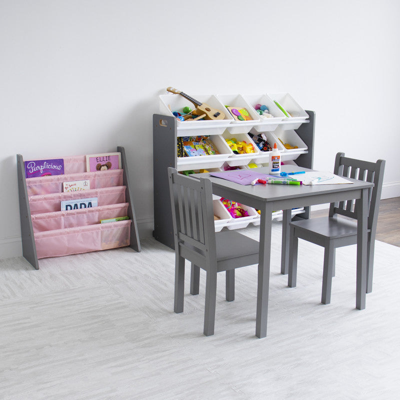Children's Wooden Square Table and 2 Chairs Set, Grey