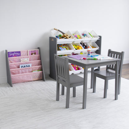 Children's Wooden Square Table and 2 Chairs Set, Grey