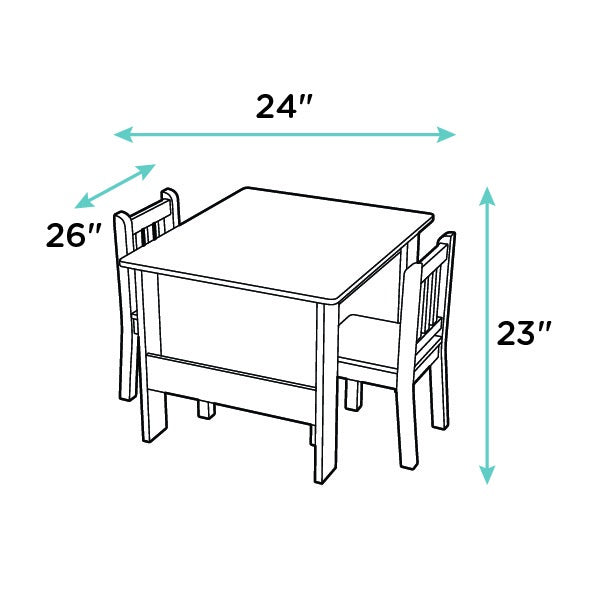 Children's Wood Table and 2 Chairs Set with Book Storage, Natural/White