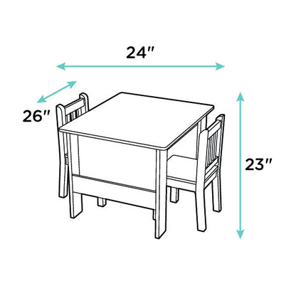 Children's Wood Table and 2 Chairs Set with Book Storage, Natural/White