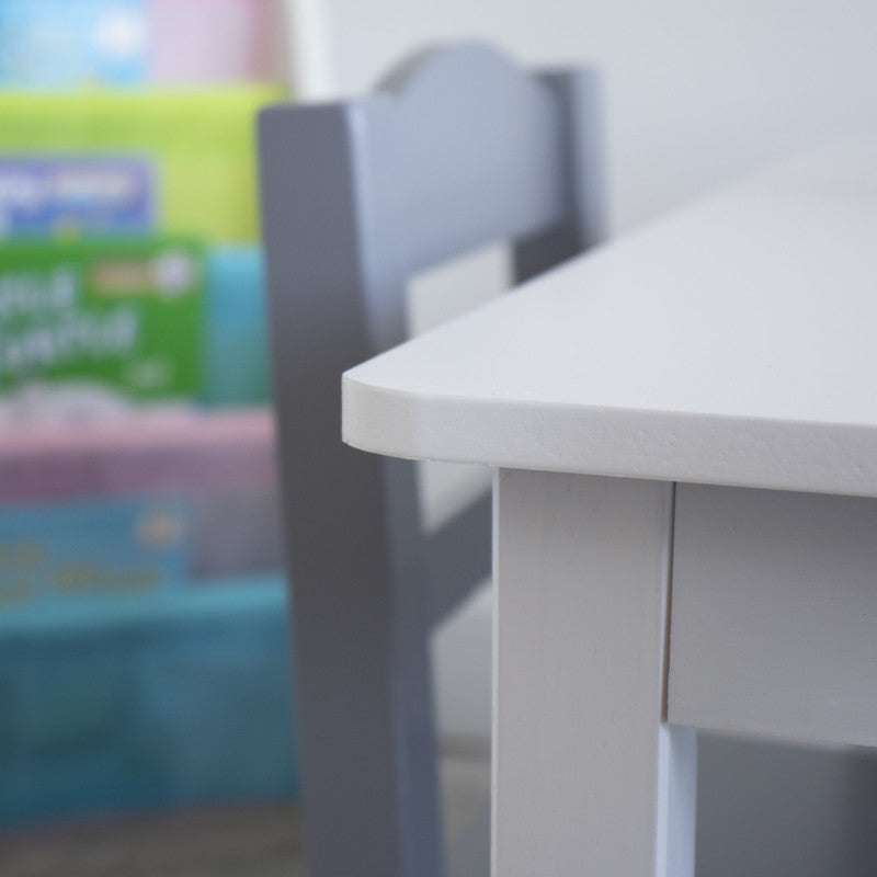 Children's Wooden Square Table and 4 Chairs Set, White/Grey