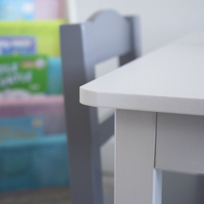 Children's Wooden Square Table and 4 Chairs Set, White/Grey