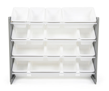 Children's Toy Organiser Shelf with 16 Storage Boxes, Grey/White