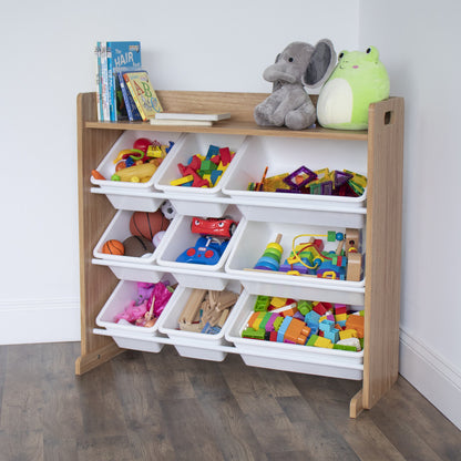 Children's Toy Organiser Shelf with 9 Storage Boxes, Natural/White