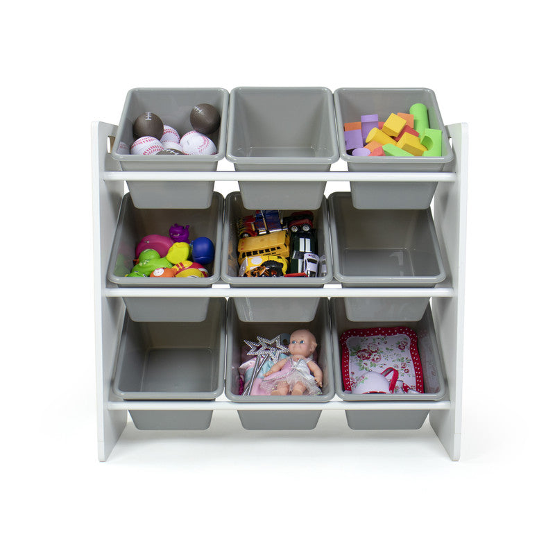 Children's Toy Organiser Shelf with 9 Storage Boxes, White/Grey