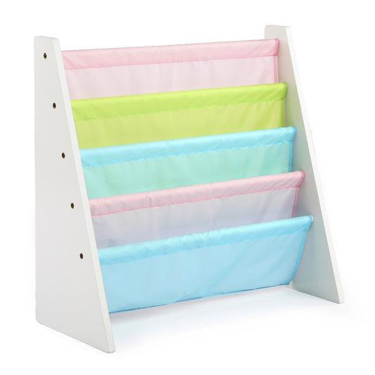 Children's Bookcase Storage Rack with 4 Tiers, White/Pastel
