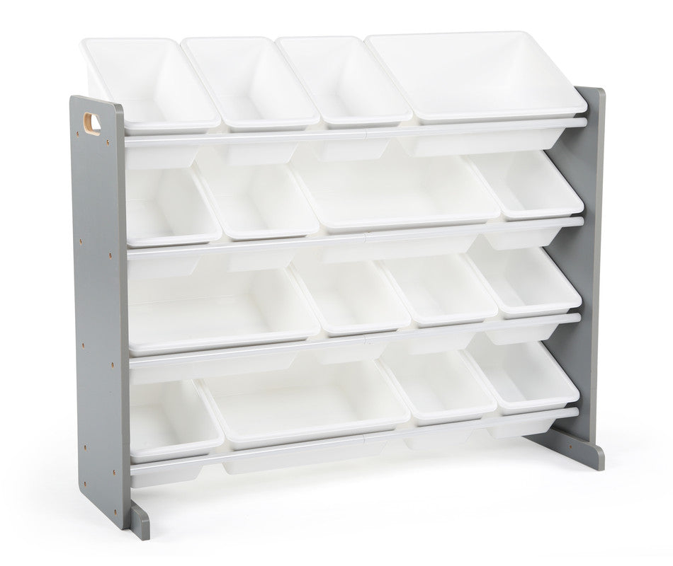 Children's Toy Organiser Shelf with 16 Storage Boxes, Grey/White
