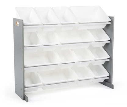 Children's Toy Organiser Shelf with 16 Storage Boxes, Grey/White