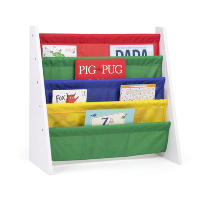 Children's Bookcase Storage Rack with 4 Tiers, White/Primary