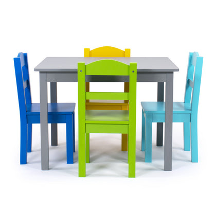 Children's Wooden Square Table and 4 Chairs Set, Grey/Blue/Green/Yellow