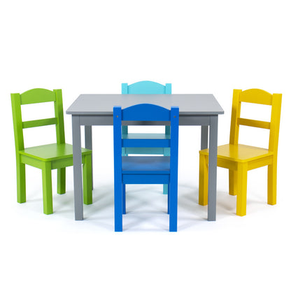 Children's Wooden Square Table and 4 Chairs Set, Grey/Blue/Green/Yellow