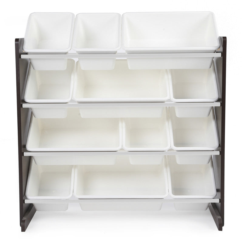 Children's Toy Organiser Shelf with 12 Storage Boxes, Espresso/White
