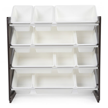 Children's Toy Organiser Shelf with 12 Storage Boxes, Espresso/White